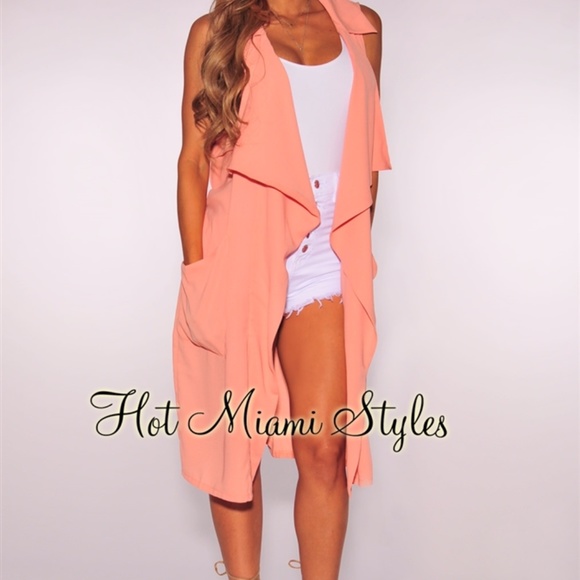 Light Coral Waterfall Belted Vest - Picture 3 of 3